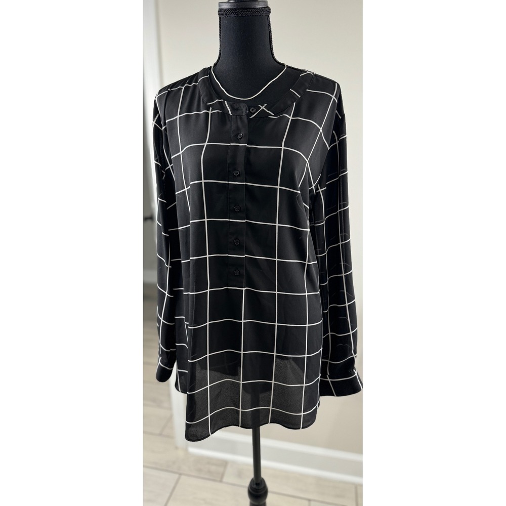 Lane Bryant Blouse Top Grid Print Button Down Long Sleeve Plus Size 22/24